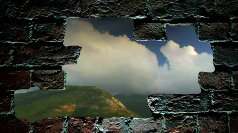 Timelapse clouds with lightning through hole in wall Stock Footage 943996