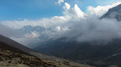 Timelapse clouds in the mountains, Longden, Everest region,Nepal, Himalayas Stock Footage 24615542