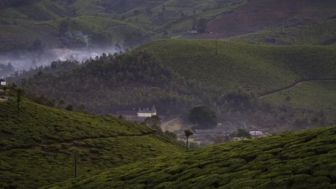 Timelapse clouds movement over the rural settlement in the mountains. Andreev. Stock Footage 77848367