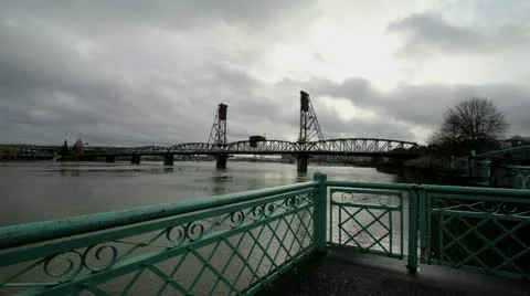Timelapse of Clouds Moving above Hawthorne Bridge in Portland Oregon Stock Footage 12922493