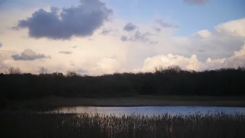 Timelapse of clouds moving above a lake. Stock Footage