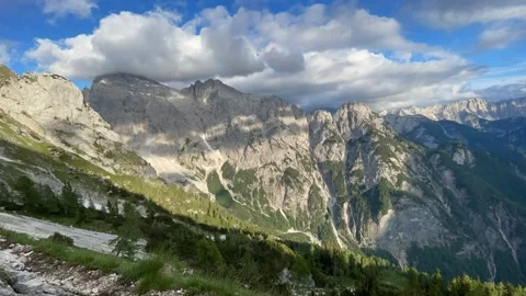 Timelapse of clouds moving above the mountains Stock Footage 196790328