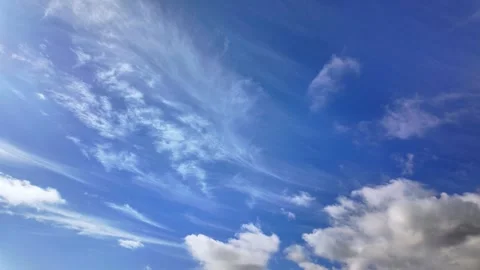 Timelapse of clouds moving across a bright blue sky Stock Footage 285999654