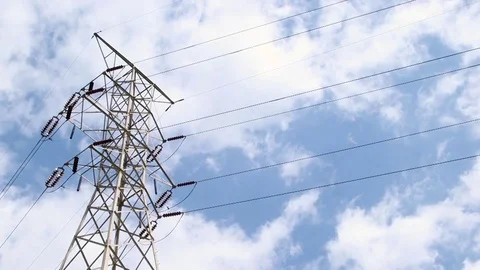 Timelapse - clouds moving behind electrical wires Stock Footage 81756095