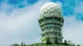 Timelapse of clouds moving in blue sky over modern space exploration laboratory HD Footage