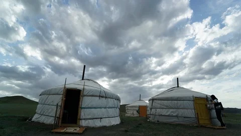 Timelapse of clouds moving with Gers, Mongolia Stock Footage 115035074