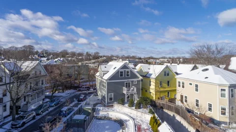 Timelapse of clouds moving on morning sky in a Porter Square Stock Footage 302210789