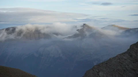 Timelapse clouds moving on mountain peaks Mountain Olympus Greece Stock Footage 234620344