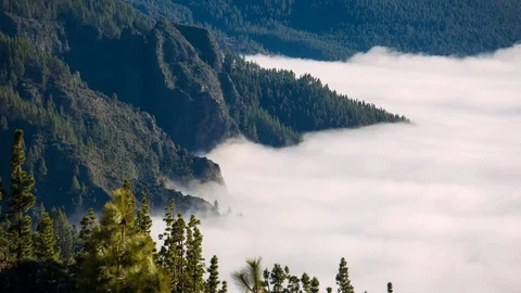 Timelapse of a clouds moving in the mountains volcano Teide on Tenerife, Canary Stock Footage 97605529
