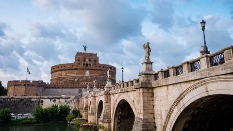 Timelapse of clouds moving over the Angel castle in Rome Stock Footage