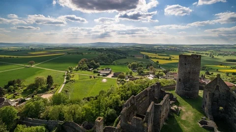 Timelapse of Clouds Moving Over Castle Ruin [Shot in 8K] Stock Footage 89296561
