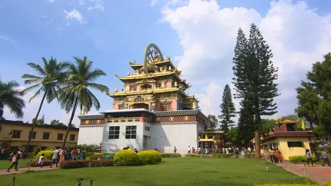 Timelapse - Clouds moving over a Colorful Buddhist Temple Stock Footage 87319145