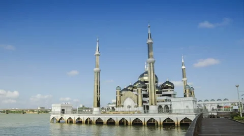 Timelapse of clouds moving over Crystal mosque Stock Footage 49441029