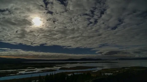 Timelapse of clouds moving over lake in Pingvellir National Park Stock Footage 73011904