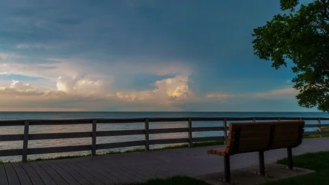 Timelapse of Clouds Moving Over Lake During Sunset and People Stock Footage 81392722