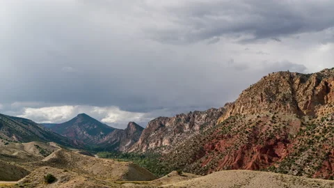 Timelapse of clouds moving over Sheep Creek Canyon near Flaming Gorge Stock Footage 211792081