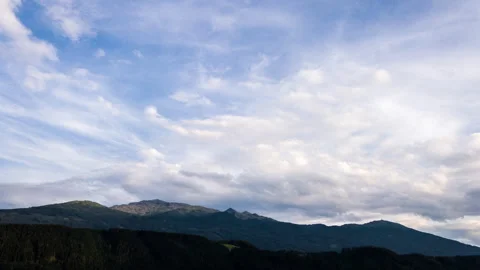 Timelapse of clouds moving over silhouette of mountains at sun light in austria Stock Footage 249807947