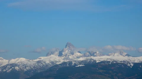 Timelapse of clouds moving over the Teton mountain range in Wyoming and Idaho Stock Footage 36318026