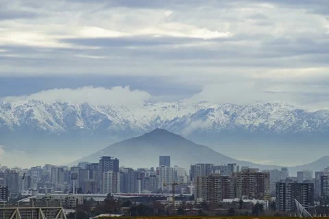 Timelapse of clouds over the Andes Mountains in Santiago, Chile. Stock Footage 345669939