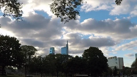 TIMELAPSE: Clouds over Comcast Towers in Philadelphia skyline Stock Footage 98571384