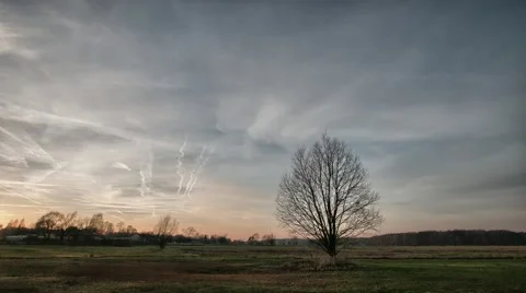 Timelapse clouds over the field. FULL HD, autumn landscape footage. Stock Footage 58484089