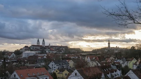 Timelapse of clouds over Freising rooftops, Bavaria, Germany Stock Footage 95126066