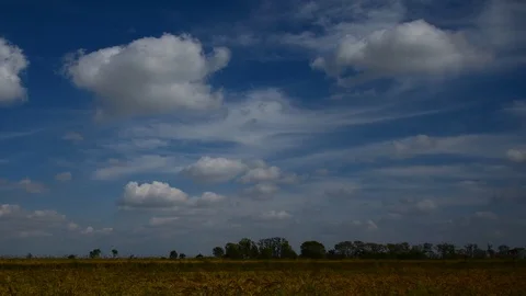 Timelapse clouds over the green field. FULL HD Stock Footage 90781374