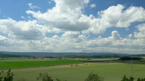 Timelapse clouds over green landscape. Europe, Germany. 스톡 동영상 66531823