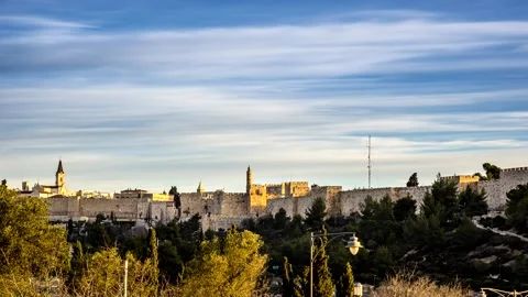 Timelapse of clouds over Jerusalem Citadel and the Old City Stock Footage 132692243