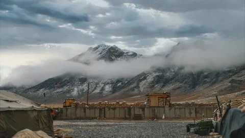 Timelapse Clouds Over Mountain, View From US Military Base Kabul, Afghanistan Stock Footage 147344930