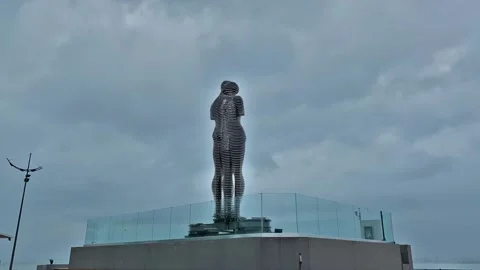 Timelapse - clouds over the sculpture of Ali and Nino in Batumi Stock Footage 162224491