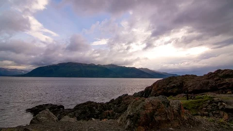 Timelapse of clouds passing over Beluga Point near Anchorage Alaska Stock Footage 113486495