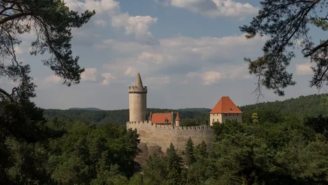 Timelapse of clouds passing over Castle Kokorin, Czech Republic Stock Footage 91436239