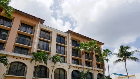 Timelapse of Clouds passing over a City Hotel Building, Florida Stock Footage 95492482