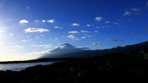 Timelapse of clouds passing over Mount Pico, Azores Island, Portugal Stock Footage 116446339