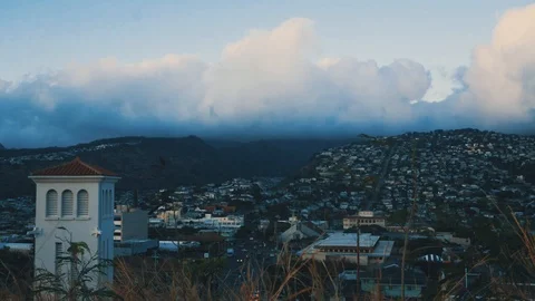Timelapse of Clouds Passing Over a Mountain at Dusk in Honolulu Hawaii, HD Stock Footage 96468852