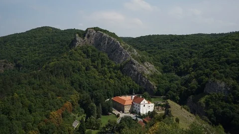 Timelapse of clouds passing over St John under a rock, Beroun, Czech Republic Stock Footage 91365625