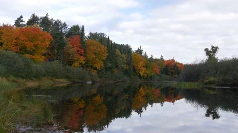 Timelapse of clouds, river and fall colors in Canada Stock Footage 159201971