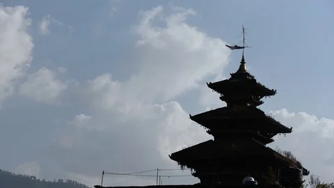 Timelapse: Clouds rolling by temple Nyatapola in Durbar Square Bhaktapur Nepal Stock Footage 80537498
