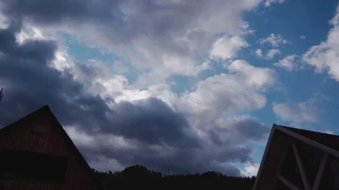 Timelapse of clouds running over a blue sky above a suburb with houses. Stock Footage 333514359