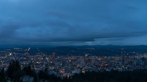 Timelapse of clouds sky and auto traffic over city of Portland OR sunrise 4k UHD Stock Footage 87031900