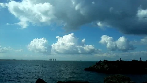 Timelapse The Clouds  sky and Harbor Boats in Algers Stock Footage 129559323