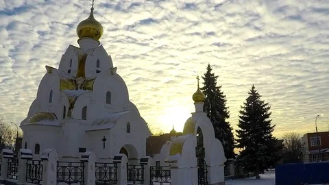 Timelapse clouds in the sky over the temple of winter Stock Footage 71117406