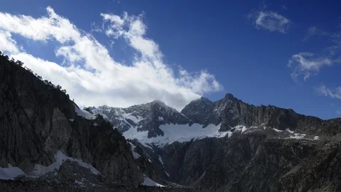 Timelapse of clouds on summits in the Pyrenees mountains chain in spring. Stock Footage 109627137