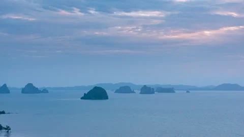 Timelapse of clouds sunrise, limestone rock islands in Krabi, Thailand. Stock Footage 249897630