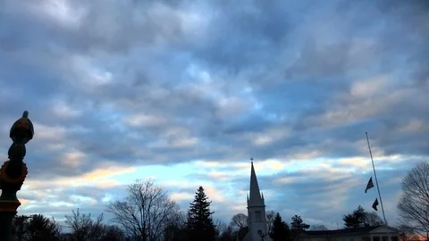 Timelapse Clouds Sunset Church Town Green Stock Footage 100606473