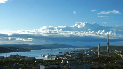 Timelapse clouds sunset town Stock Footage 143157682