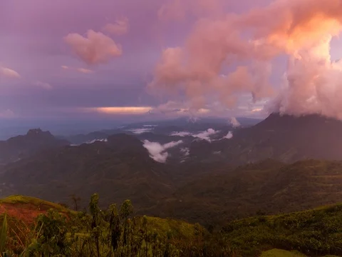 Timelapse, cloudscape and sunset at twilight in rainforest, Thailand. Stock Footage 72540197