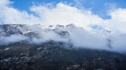 Timelapse of cloudscape over snowy mountain in Langtang Valley, Nepal Stock Footage 89210312