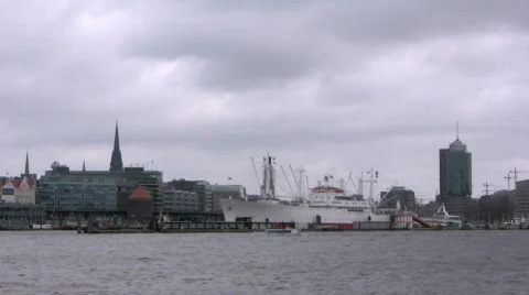 Timelapse at cloudy Hamburg harbor Stock Footage 351265